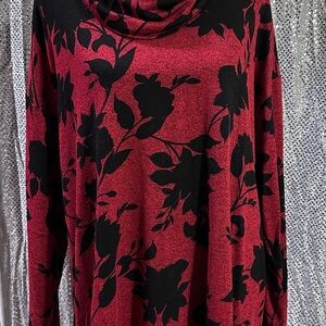 Lane Bryant Red and Black Floral Cowl Neck Sweater